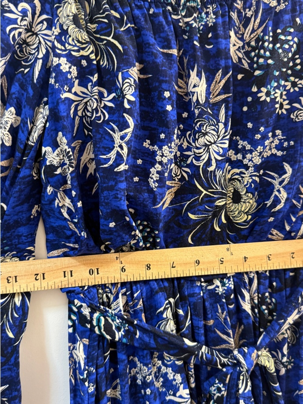 Jaase "Handshaped in the Shed" Boho Blue Floral Off-Shoulder Dress XS - Picture 11 of 12